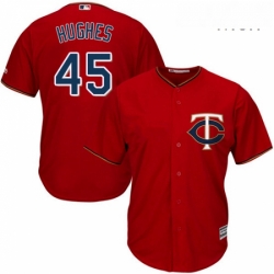 Mens Majestic Minnesota Twins 45 Phil Hughes Replica Scarlet Alternate Cool Base MLB Jersey