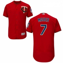 Mens Majestic Minnesota Twins 7 Joe Mauer Authentic Scarlet Alternate Flex Base Authentic Collection MLB Jersey