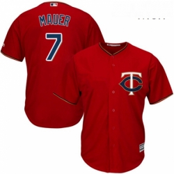 Mens Majestic Minnesota Twins 7 Joe Mauer Replica Scarlet Alternate Cool Base MLB Jersey