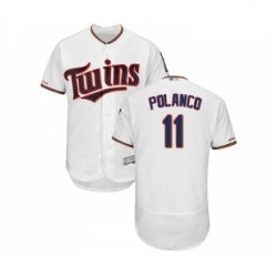 Mens Minnesota Twins 11 Jorge Polanco White Home Flex Base Authentic Collection Baseball Jersey