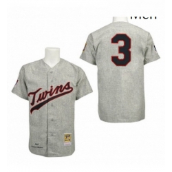 Mens Mitchell and Ness 1969 Minnesota Twins 3 Harmon Killebrew Authentic Grey Throwback MLB Jersey