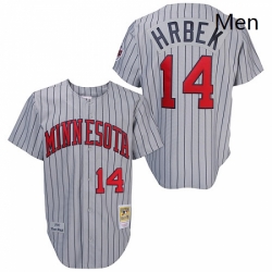 Mens Mitchell and Ness 1987 Minnesota Twins 14 Kent Hrbek Replica Grey Throwback MLB Jersey