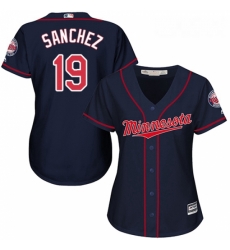 Womens Majestic Minnesota Twins 19 Anibal Sanchez Replica Navy Blue Alternate Road Cool Base MLB Jersey 