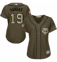 Womens Majestic Minnesota Twins 19 Kennys Vargas Replica Green Salute to Service MLB Jersey