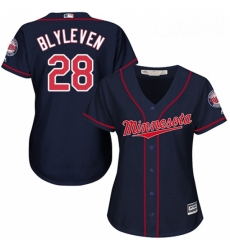 Womens Majestic Minnesota Twins 28 Bert Blyleven Authentic Navy Blue Alternate Road Cool Base MLB Jersey