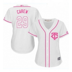 Womens Majestic Minnesota Twins 29 Rod Carew Replica White Fashion Cool Base MLB Jersey