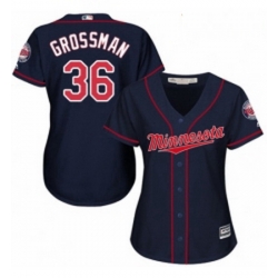 Womens Majestic Minnesota Twins 36 Robbie Grossman Replica Navy Blue Alternate Road Cool Base MLB Jersey 