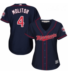 Womens Majestic Minnesota Twins 4 Paul Molitor Replica Navy Blue Alternate Road Cool Base MLB Jersey