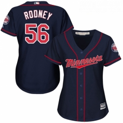 Womens Majestic Minnesota Twins 56 Fernando Rodney Replica Navy Blue Alternate Road Cool Base MLB Jersey 