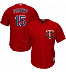 Youth Majestic Minnesota Twins 15 Glen Perkins Replica Scarlet Alternate Cool Base MLB Jersey