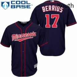 Youth Majestic Minnesota Twins 17 Jose Berrios Replica Navy Blue Alternate Road Cool Base MLB Jersey