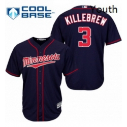 Youth Majestic Minnesota Twins 3 Harmon Killebrew Replica Navy Blue Alternate Road Cool Base MLB Jersey