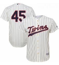 Youth Majestic Minnesota Twins 45 Phil Hughes Replica Cream Alternate Cool Base MLB Jersey