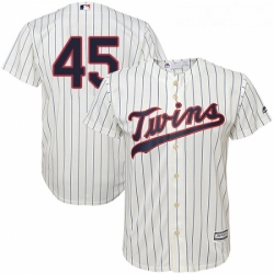 Youth Majestic Minnesota Twins 45 Phil Hughes Replica Cream Alternate Cool Base MLB Jersey