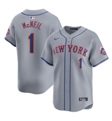 Men New York Mets 1 Jeff McNeil Grey 2024 Away Limited Stitched Baseball Jersey