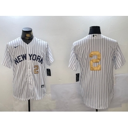 Men New York Yankees 2 Derek Jeter White Pinstripe Without Name Fashion Cool Base Jerseys