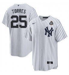 Men New York Yankees 25 Gleyber Torres White 2024 World Series With Name Cool Base Stitched Baseball Jersey