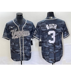 Men New York Yankees 3 Babe Ruth Gray Camo With Patch Cool Base Stitched Baseball Jersey