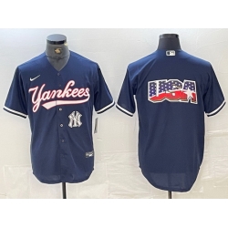 Men New York Yankees Big LOGO Navy Cool Base Stitched Baseball Jersey 23