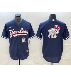 Men New York Yankees Big LOGO Navy Cool Base Stitched Baseball Jersey