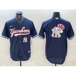 Men New York Yankees Big LOGO Navy Cool Base Stitched Baseball Jersey