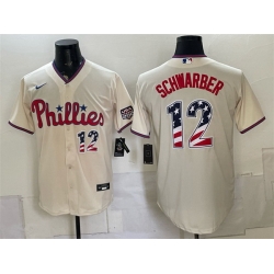 Men Philadelphia Phillies  12 Kyle Schwarber Cream USA 250 Fourth of July Home Stitched Baseball Jersey