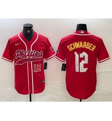 Men Philadelphia Phillies 12 Kyle Schwarber Red 2024 City Connect Limited Stitched Jersey 2