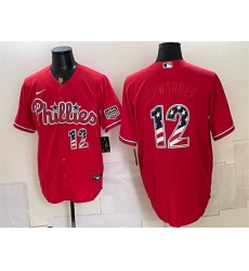 Men Philadelphia Phillies 12 Kyle Schwarber Red USA 250 Fourth of July Home Stitched Baseball Jersey Men Philadelphia Phillies 12 Kyle Schwarber Red USA 250 Fourth of July Home Stitched Baseball Jersey