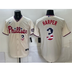 Men Philadelphia Phillies  3 Bryce Harper Cream USA 250 Fourth of July Home Stitched Baseball Jersey