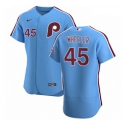 Men Philadelphia Phillies 45 Zack Wheeler Men Nike Light Blue Alternate 2020 Authentic Player MLB Jersey