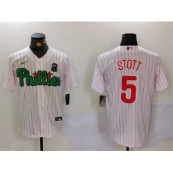 Men Philadelphia Phillies 5 Bryson Stott White Green Cool Base Stitched Jersey