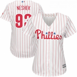 Womens Majestic Philadelphia Phillies 93 Pat Neshek Authentic WhiteRed Strip Home Cool Base MLB Jersey 