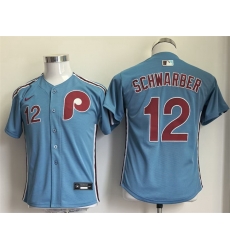 Youth Philadelphia Phillies 12 Kyle Schwarber Blue Stitched Jersey Youth Philadelphia Phillies 12 Kyle Schwarber Blue Stitched Jersey