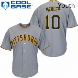 Youth Majestic Pittsburgh Pirates 10 Jordy Mercer Replica Grey Road Cool Base MLB Jersey 