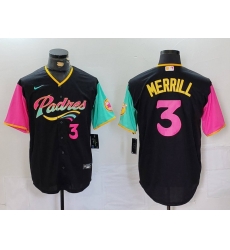 Men San Diego Padres 3 Jackson Merrill Black City Connect Cool Base Stitched Baseball Jersey 2