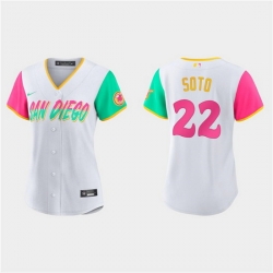 Women San Diego Padres 22 Juan Soto 2022 White City Connect Cool Base Stitched Baseball Jersey 28Run Small 291