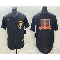 Men San Francisco Giants Team Big Logo Black Gold Cool Base Stitched Baseball Jersey 1