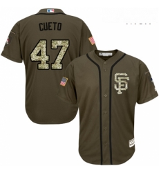 Mens Majestic San Francisco Giants 47 Johnny Cueto Replica Green Salute to Service MLB Jersey