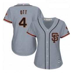 Womens Majestic San Francisco Giants 4 Mel Ott Authentic Grey Road 2 Cool Base MLB Jersey