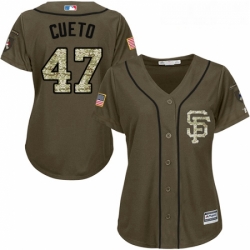 Womens Majestic San Francisco Giants 47 Johnny Cueto Authentic Green Salute to Service MLB Jersey