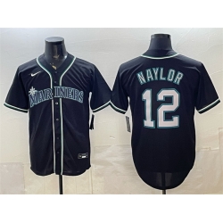 Men Seattle Mariners  12 Josh Naylor 2026 Fashion Replica Black Out Stitched Baseball Jersey