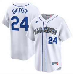 Men Seattle Mariners 24 Ken Griffey Jr  White Throwback Cooperstown Limited Stitched Jersey