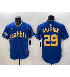 Men Seattle Mariners 29 Cal Raleigh Royal With 2025 AL West Division Champions Patch City Connect Limited Stitched Baseball Jersey