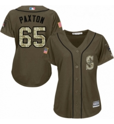 Womens Majestic Seattle Mariners 65 James Paxton Authentic Green Salute to Service MLB Jersey 