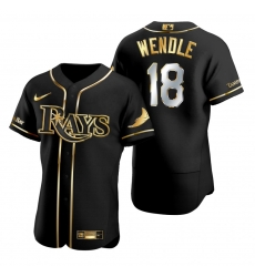 Men Tampa Bay Rays 18 Joey Wendle Black Gold 2020 Nike Flexbase Jersey