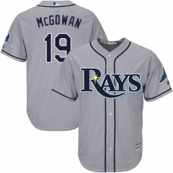 Youth Majestic Tampa Bay Rays 19 Dustin McGowan Replica Grey Road Cool Base MLB Jersey 