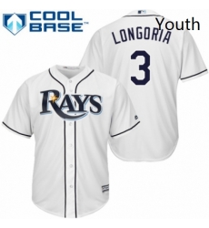 Youth Majestic Tampa Bay Rays 3 Evan Longoria Replica White Home Cool Base MLB Jersey