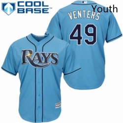 Youth Majestic Tampa Bay Rays 49 Jonny Venters Authentic Light Blue Alternate 2 Cool Base MLB Jersey 