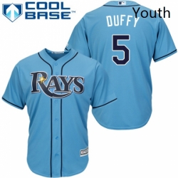 Youth Majestic Tampa Bay Rays 5 Matt Duffy Authentic Light Blue Alternate 2 Cool Base MLB Jersey