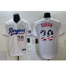 Men Texas Rangers 20 Ezequiel Duran White 2026 USA 250 Fourth of July Home Stitched Baseball Jersey Men Texas Rangers 20 Ezequiel Duran White 2026 USA 250 Fourth of July Home Stitched Baseball Jersey